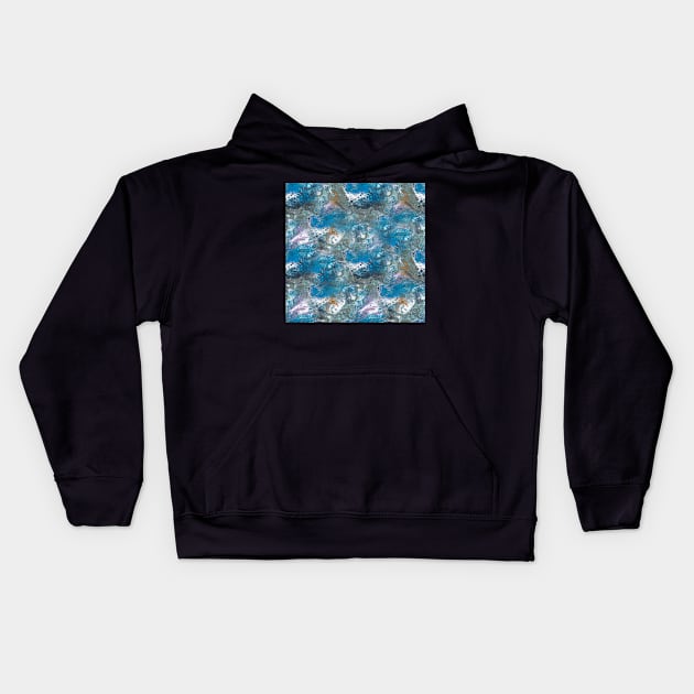 Fluid painting with blue cells Kids Hoodie by nobelbunt